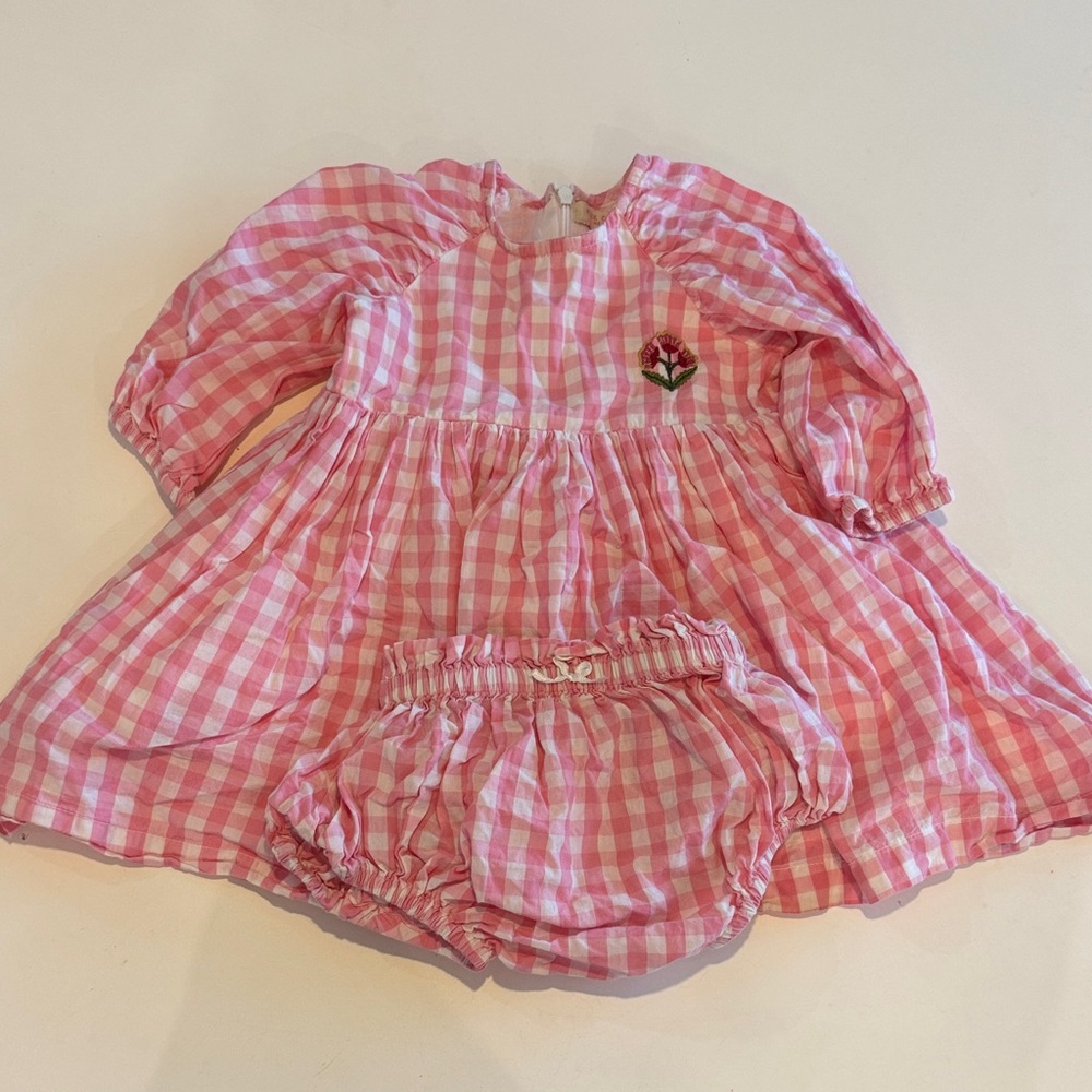 Pink Chicken Pink Gingham Dress Set 6-12 months